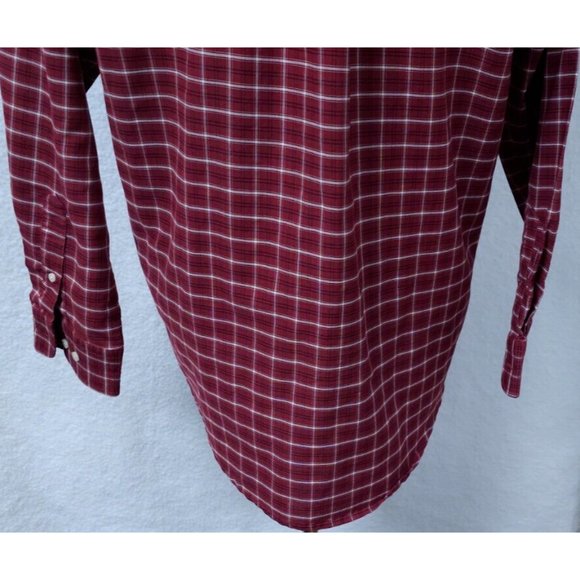 Towncraft Wrinkle Free Stain Release Medium Red Plaid Long Sleeve Button Shirt - Picture 9 of 10